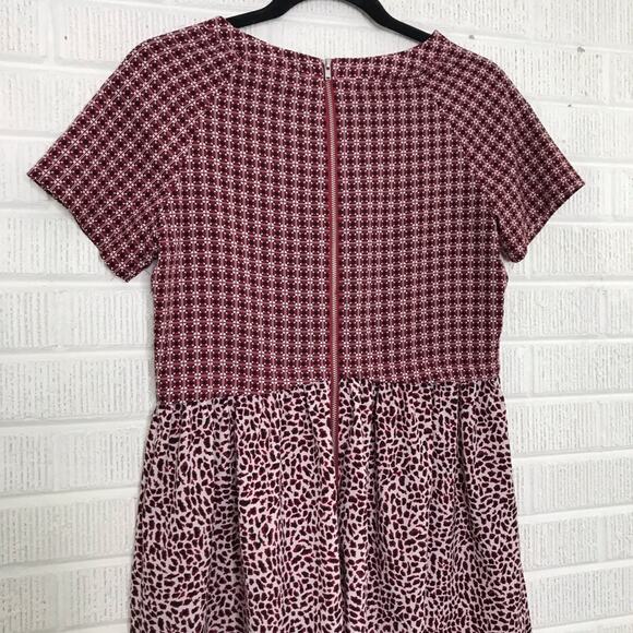 TopShop Size US 4 Red Mixed Print Flounce Dress Back Zipper Short Sleeve Mini - Picture 5 of 7